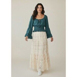 Cottagecore Forest Fairy Peasant Milkmaid Blouse Boho Ren Faire Boho Green L